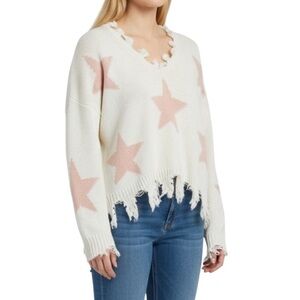 Sweet & Sinful Cream Sweater with Pink Stars